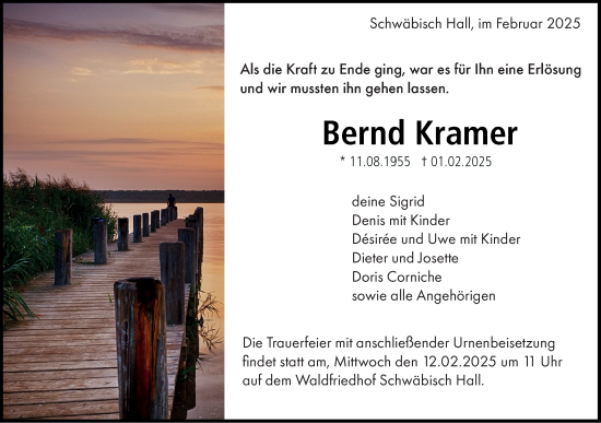 Traueranzeige von Bernd Kramer von Haller Tagblatt