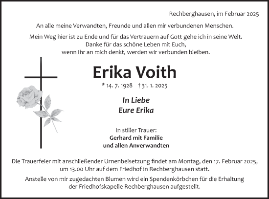 Traueranzeige von Erika Voith von NWZ Neue Württembergische Zeitung