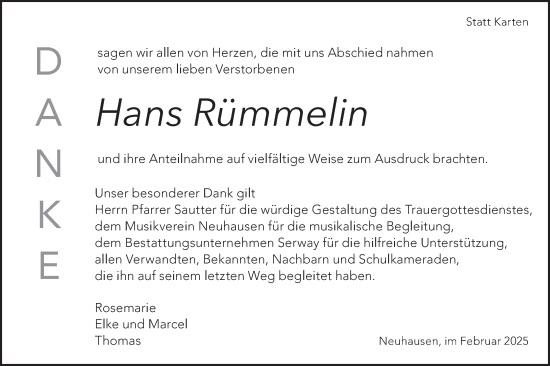 Traueranzeige von Hans Rümmelin von Alb-Bote/Metzinger-Uracher Volksblatt