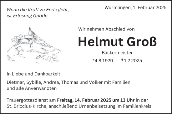 Traueranzeige von Helmut Groß von Schwäbische Tagblatt