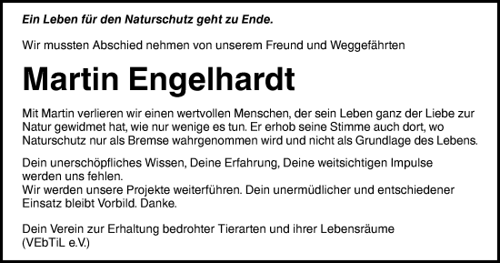 Traueranzeige von Martin Engelhardt von Schwäbische Tagblatt