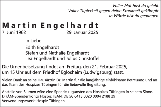 Traueranzeige von Martin Engelhardt von Schwäbische Tagblatt