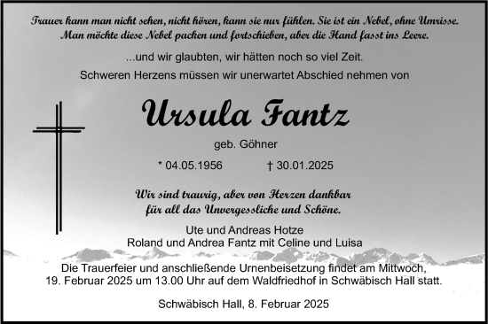 Traueranzeige von Ursula Fantz von Haller Tagblatt