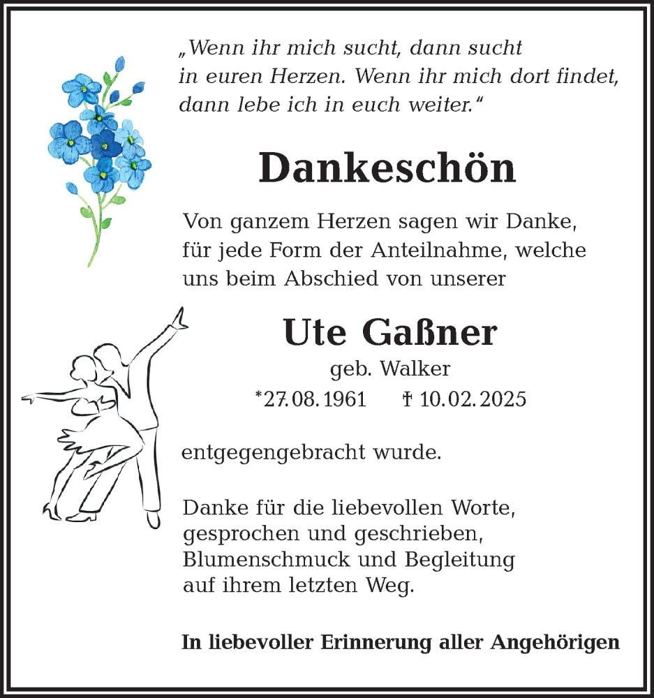  Traueranzeige für Ute Gaßner vom 28.02.2025 aus Alb-Bote/Metzinger-Uracher Volksblatt