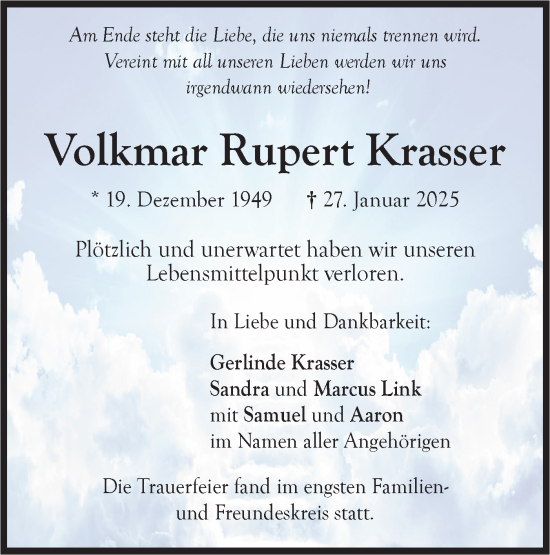 Traueranzeige von Volkmar  Krasser von SÜDWEST PRESSE Ausgabe Ulm/Neu-Ulm