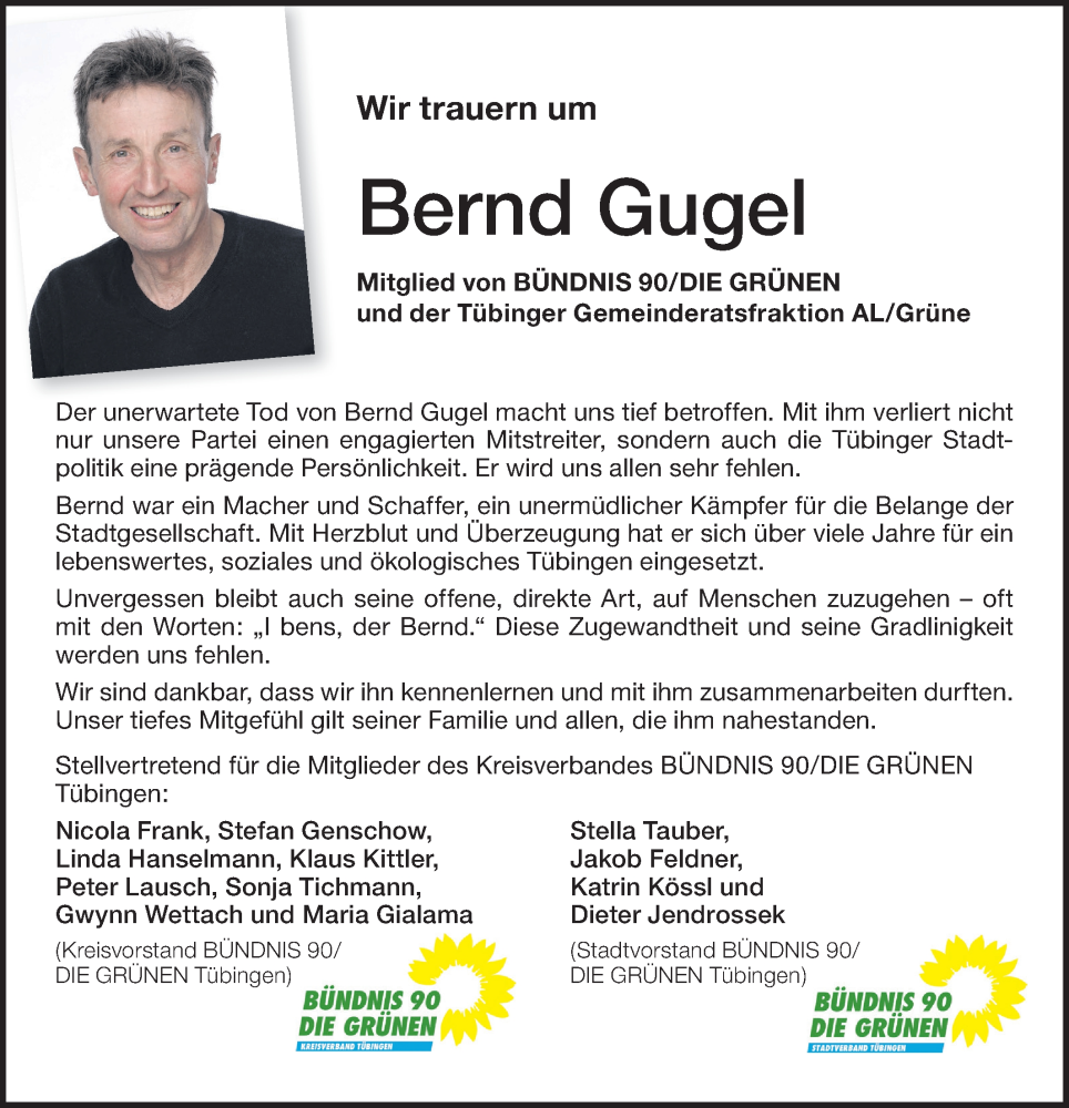  Traueranzeige für Bernd Gugel vom 17.07.2025 aus Schwäbische Tagblatt