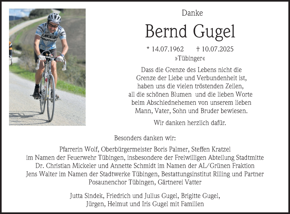  Traueranzeige für Bernd Gugel vom 09.08.2025 aus Schwäbische Tagblatt