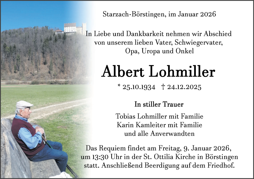  Traueranzeige für Albert Lohmiller vom 05.01.2026 aus Schwäbische Tagblatt