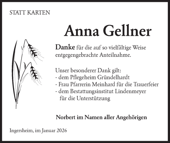 Traueranzeige von Anna Gellner von Hohenloher Tagblatt