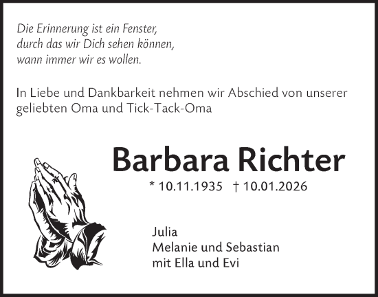 Traueranzeige von Barbara Richter von NWZ Neue Württembergische Zeitung