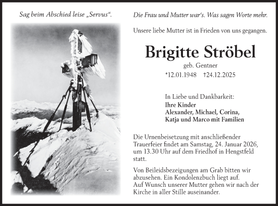 Traueranzeige von Brigitte Ströbel von Hohenloher Tagblatt