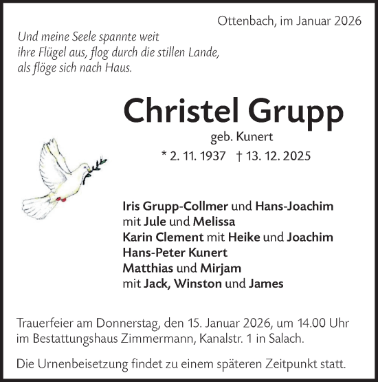Traueranzeige von Christel Grupp von NWZ Neue Württembergische Zeitung