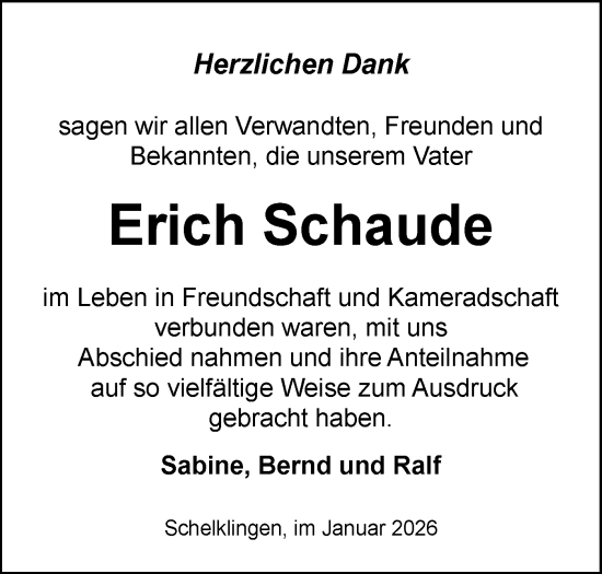 Traueranzeige von Erich Schaude von Ehinger Tagblatt