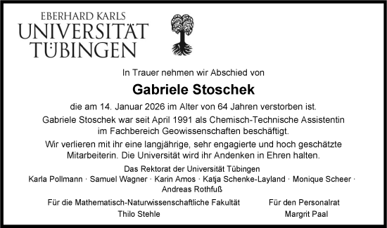 Traueranzeige von Gabriele Stoschek von Schwäbische Tagblatt
