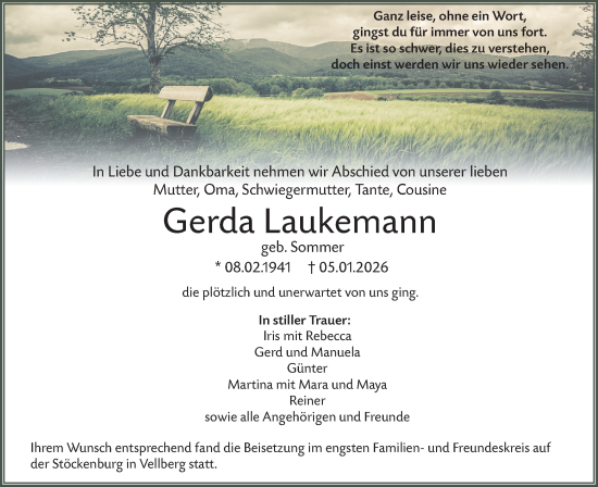 Traueranzeige von Gerda Laukemann von Haller Tagblatt