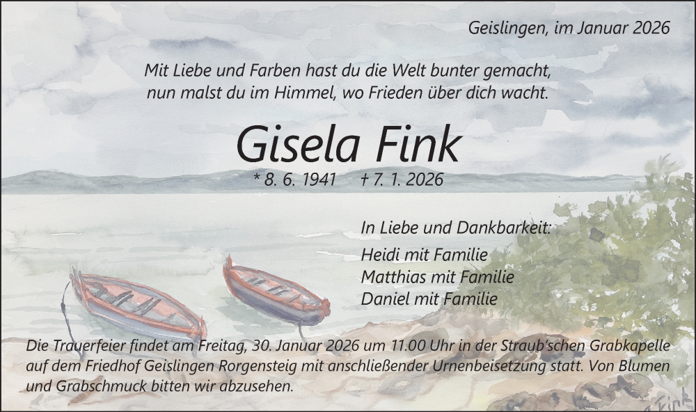  Traueranzeige für Gisela Fink vom 24.01.2026 aus Geislinger Zeitung