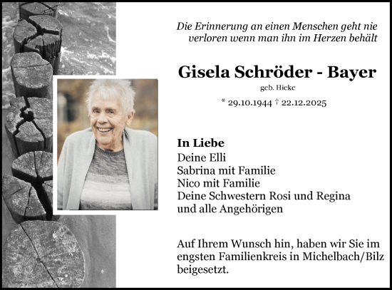 Traueranzeige von Gisela Schröder-Bayer von Haller Tagblatt