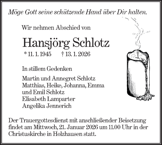Traueranzeige von Hansjörg Schlotz von NWZ Neue Württembergische Zeitung