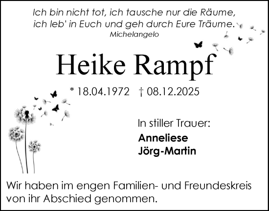 Traueranzeige von Heike Rampf von SÜDWEST PRESSE Ausgabe Ulm/Neu-Ulm
