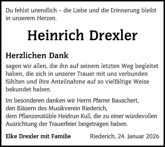 Traueranzeige von Heinrich Drexler von Alb-Bote/Metzinger-Uracher Volksblatt