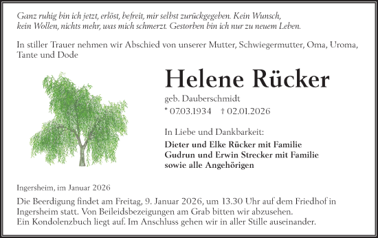 Traueranzeige von Helene Rücker von Hohenloher Tagblatt