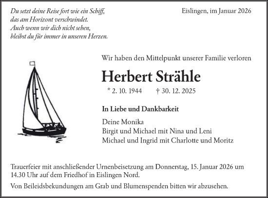 Traueranzeige von Herbert Strähle von NWZ Neue Württembergische Zeitung