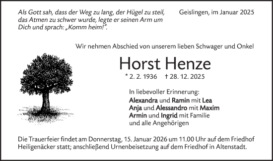 Traueranzeige von Horst Henze von Geislinger Zeitung