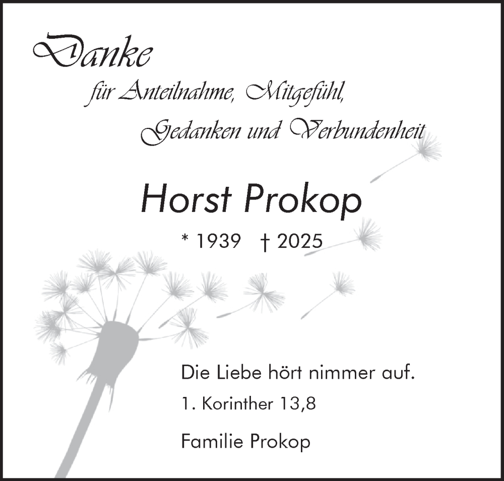  Traueranzeige für Horst Prokop vom 02.01.2026 aus Das Blaumännle