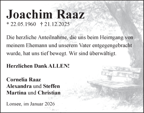 Traueranzeige von Joachim Raaz von SÜDWEST PRESSE Ausgabe Ulm/Neu-Ulm