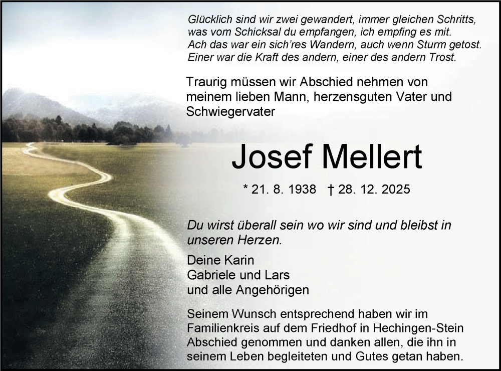  Traueranzeige für Josef Mellert vom 13.01.2026 aus SÜDWEST PRESSE Zollernalbkreis/Hohenzollerische Zeitung