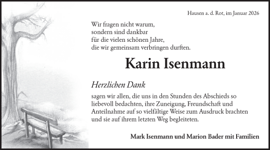 Traueranzeige von Karin Isenmann von Rundschau Gaildorf