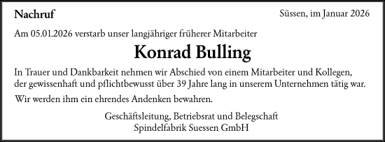 Traueranzeige von Konrad Bulling von NWZ Neue Württembergische Zeitung