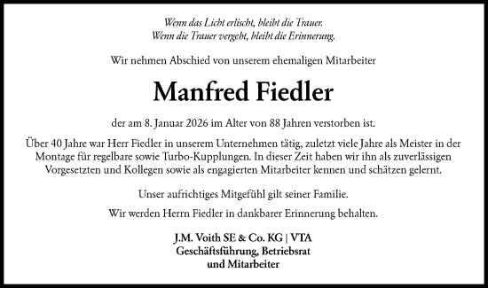Traueranzeige von Manfred Fiedler von Hohenloher Tagblatt