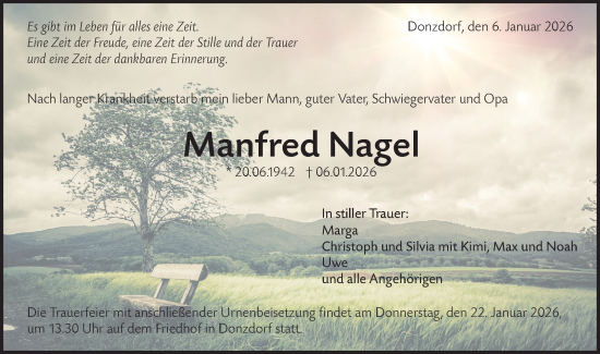 Traueranzeige von Manfred Nagel von NWZ Neue Württembergische Zeitung