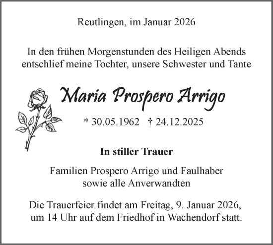 Traueranzeige von Maria Prospero Arrigo von Neckar-Chronik