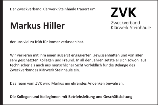 Traueranzeige von Markus Hiller von SÜDWEST PRESSE Ausgabe Ulm/Neu-Ulm