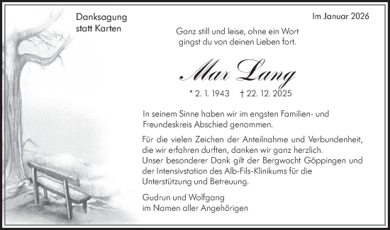 Traueranzeige von Max Lang von NWZ Neue Württembergische Zeitung