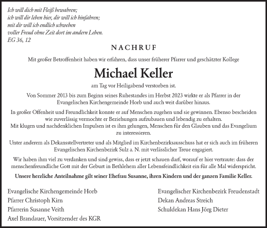 Traueranzeige von Michael Keller von Neckar-Chronik