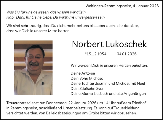 Traueranzeige von Norbert Lukoschek von Schwäbische Tagblatt
