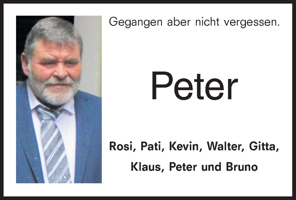  Traueranzeige für Peter  vom 15.01.2026 aus Rundschau Gaildorf