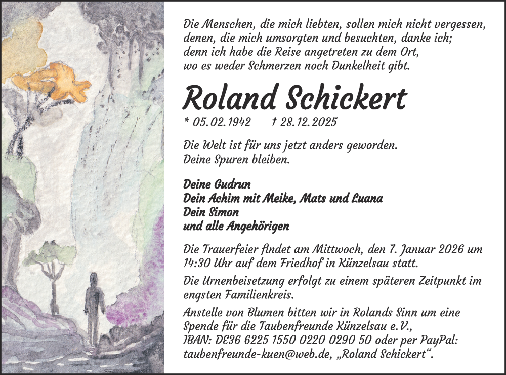  Traueranzeige für Roland Schickert vom 03.01.2026 aus Haller Tagblatt