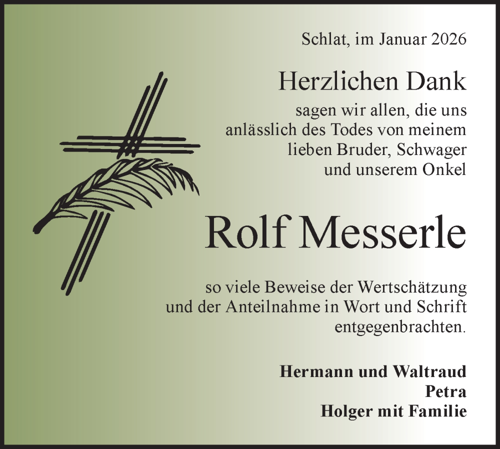  Traueranzeige für Rolf Messerle vom 17.01.2026 aus NWZ Neue Württembergische Zeitung