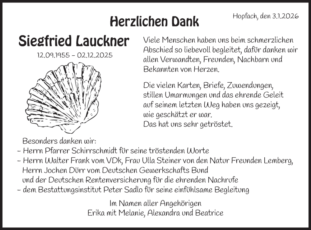  Traueranzeige für Siegfried Lauckner vom 03.01.2026 aus Haller Tagblatt