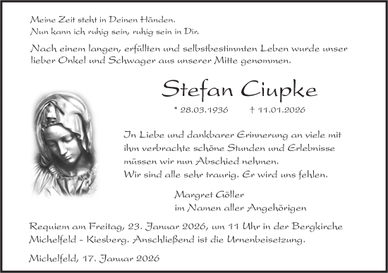 Traueranzeige von Stefan Ciupke von Haller Tagblatt