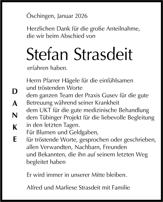 Traueranzeige von Stefan Strasdeit von Schwäbische Tagblatt