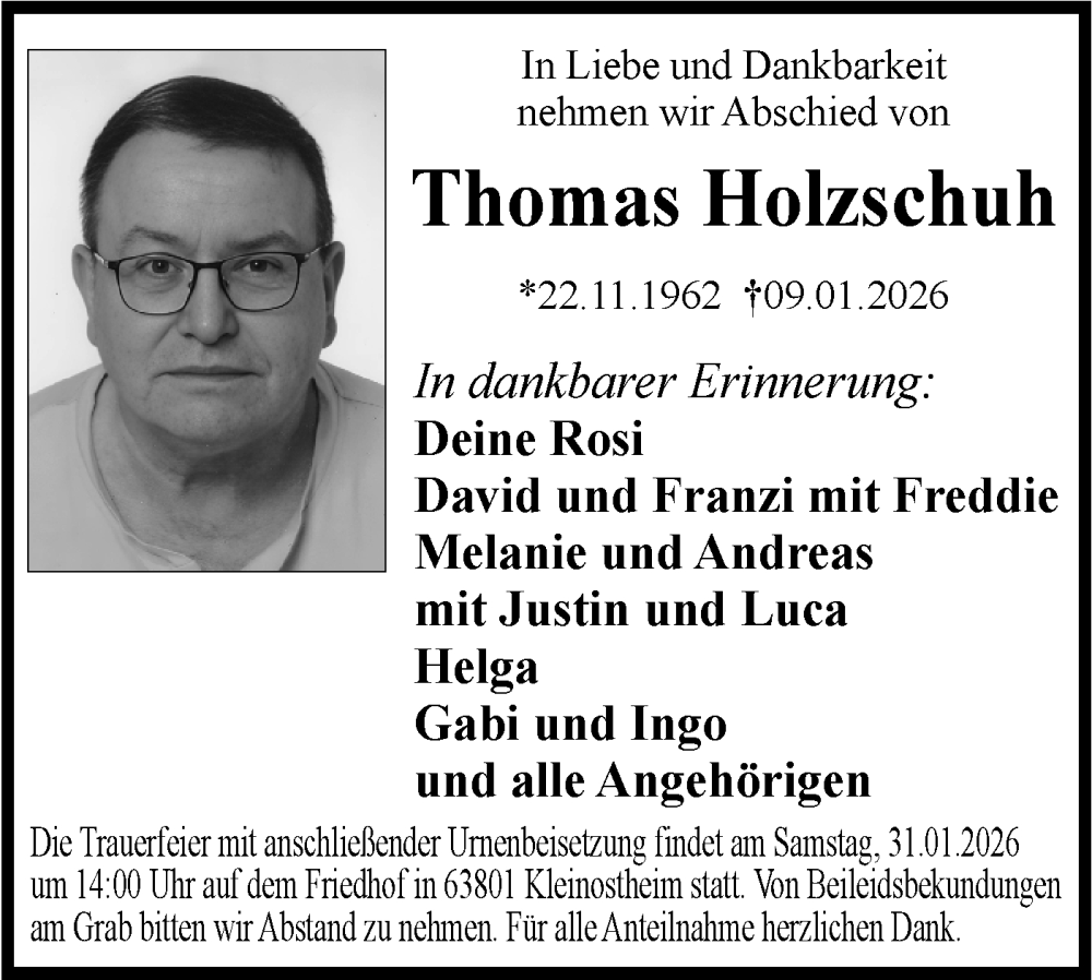  Traueranzeige für Thomas Holzschuh vom 16.01.2026 aus SÜDWEST PRESSE Zollernalbkreis/Hohenzollerische Zeitung