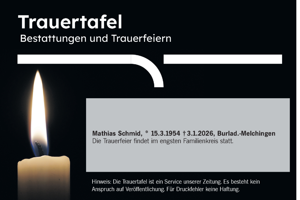  Traueranzeige für Trauertafel vom 10.01.2026 vom 10.01.2026 aus SÜDWEST PRESSE Zollernalbkreis/Hohenzollerische Zeitung