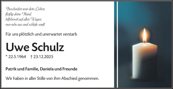 Traueranzeige von Uwe Schulz von Haller Tagblatt