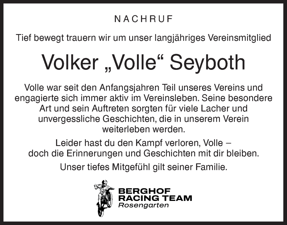  Traueranzeige für Volker Seyboth vom 14.01.2026 aus Haller Tagblatt