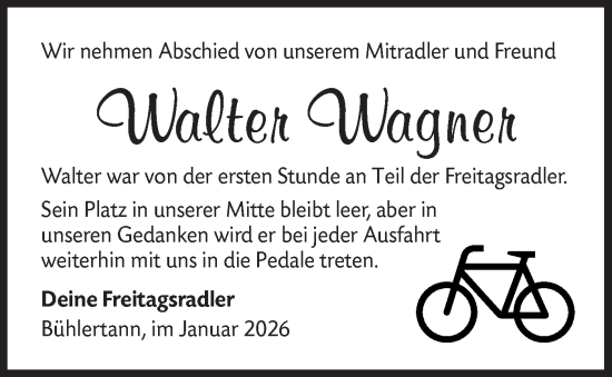 Traueranzeige von Walter Wagner von Haller Tagblatt